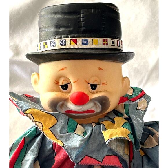 Vintage Clown Emmett Kelly Shelf-Chair Sitter-Sad Hobo-Wood Base-Large 27" Tall - Picture 8 of 9